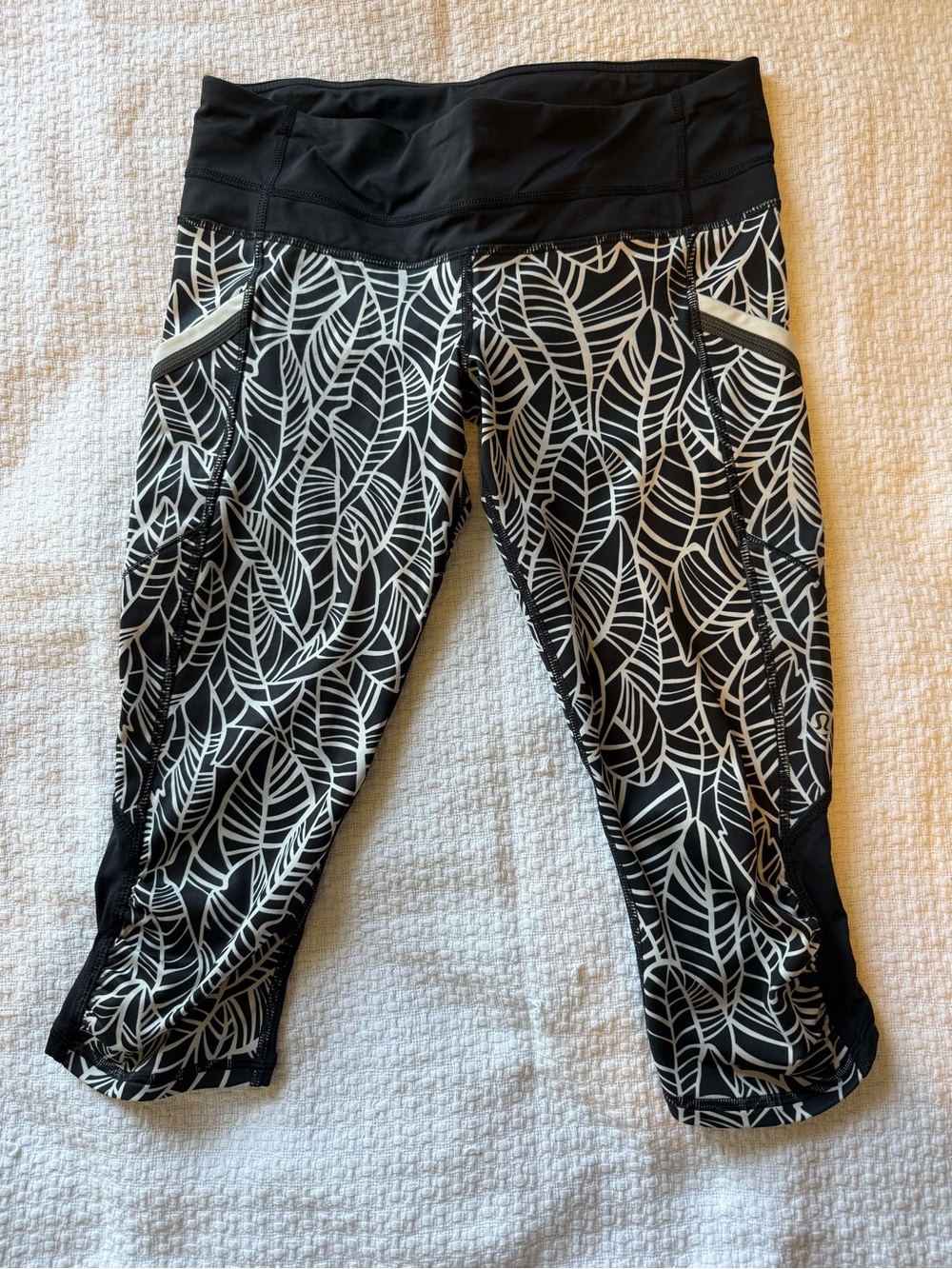lululemon athletica Black & White Leaf-Print Bike Shorts